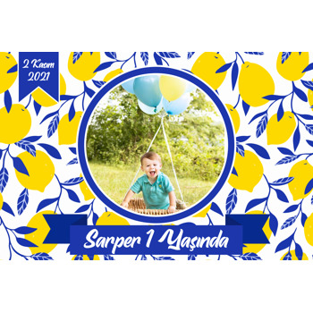 Limon ile Mavi Yapraklar Temalı Doğum Günü Magnet