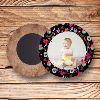 Love Cupcake Ahşap Daire Magnet