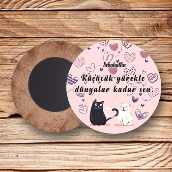 Love Kedili Ahşap Daire Magnet