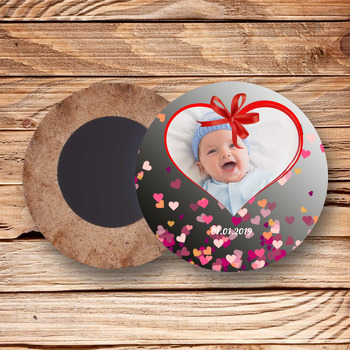 Love Minik Kalpler Ahşap Daire Magnet