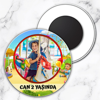 Lunapark Temalı Resimli Daire Plastik Magnet