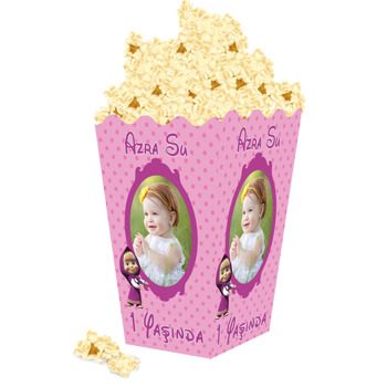 Maşa ve Koca Ayı Pembe Puantiye ile Çerçeve Temalı Popcorn Kutusu