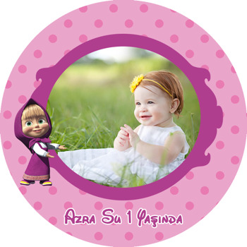 Maşa ve Koca Ayı Pembe Puantiye ile Çerçeve Temalı Sticker