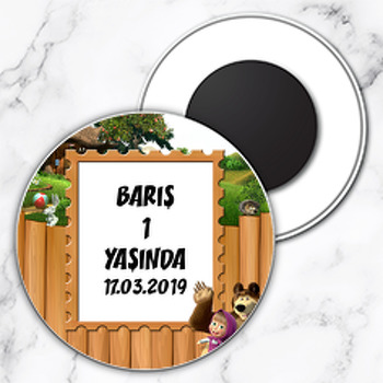 Maşa ve Kocaayı Temalı Daire Plastik Magnet