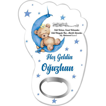 Mavi Ayda Uyuyan Ayıcık ile Besmele Temalı Ayak İzi Magnet Açacak