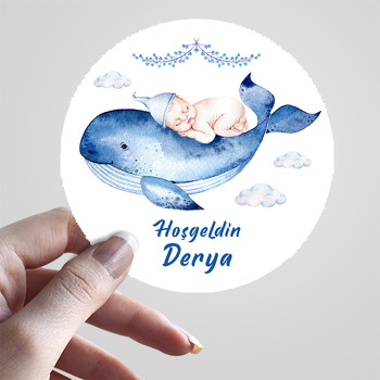 Mavi Balina ile Bebek Temalı Sticker