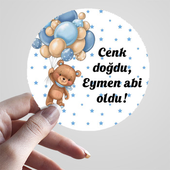 Mavi Balonla Uçan Ayı ile Yıldızlar Temalı Sticker