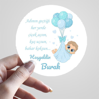 Mavi Balonlar ile Uçan Bebek Temalı Sticker