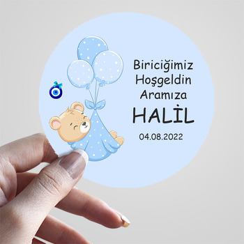 Mavi Balonlarla Bohçada Ayıcık Temalı Sticker