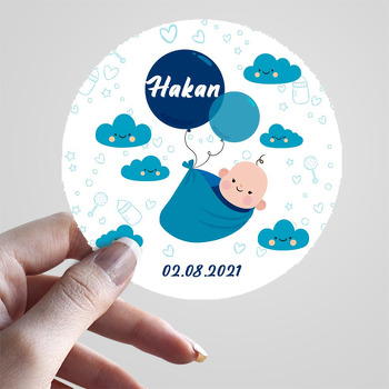 Mavi Balonlu Bebek Temalı Sticker