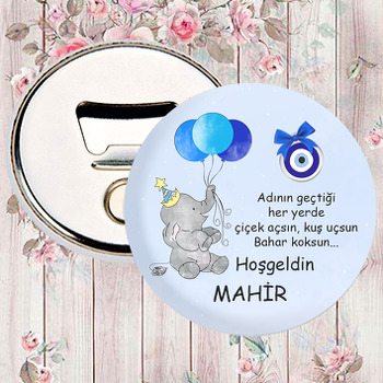 Mavi Balonlu Fil ile Nazar Boncuğu Temalı Magnet Açacak