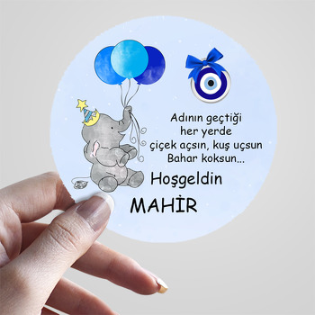 Mavi Balonlu Fil ile Nazar Boncuğu Temalı Sticker