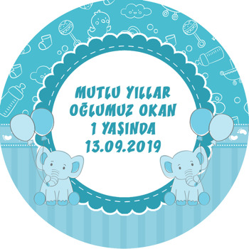 Mavi Balonlu Fil Temalı Sticker