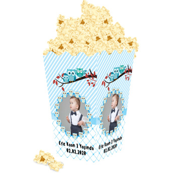 Mavi Baykuş Temalı Temalı Popcorn Kutusu