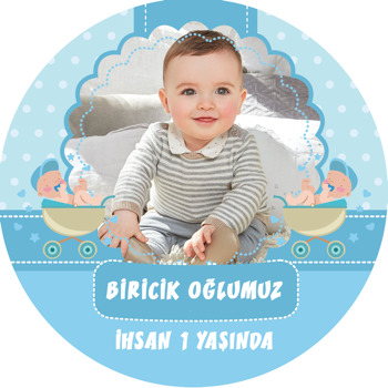 Mavi Bebek Arabası Temalı Resimli Sticker