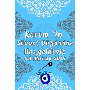 Mavi Beyaz Damask Desenli Sünnet Afiş