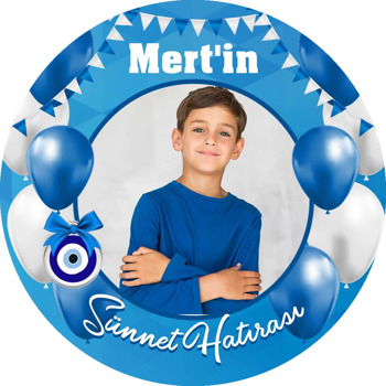 Mavi Beyaz Flama ile Balonlarla Sünnet Hatırası Temalı Sticker