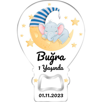 Mavi Beyaz Kukuletalı Ayda Uyuyan Fil Temalı Balon Magnet Açacak