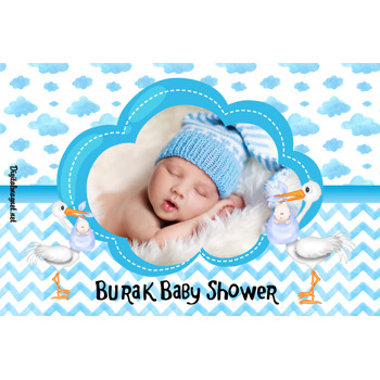 Mavi Bulut Baby Shower Temalı Doğum Günü Magnet