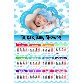 Mavi Bulut Baby Shower Temalı Takvim Magnet