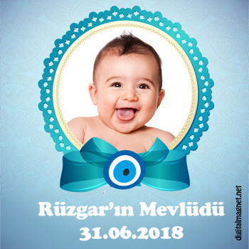 Mavi Çerçeveli Nazarlı Bebek Mevlüdü    Kare Parti Afişi