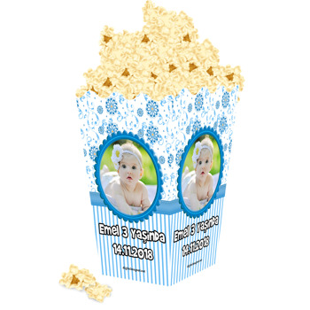 Mavi Çiçek  Temalı Popcorn Kutusu