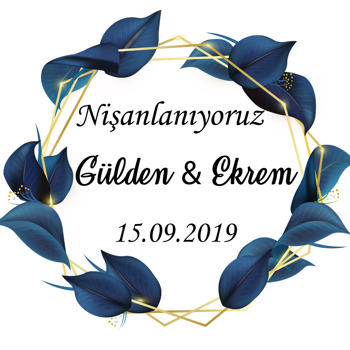 Mavi  Çiçekler Temalı Söz Nişan Nikah Sticker