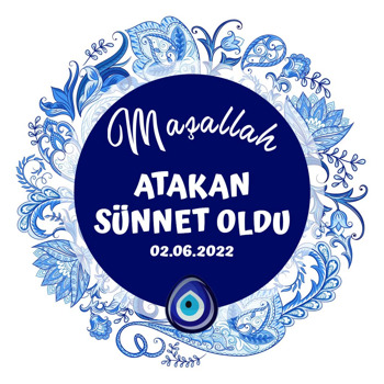 Mavi Çini Desen ile Nazar Boncuğu Sünnet Temalı Sticker