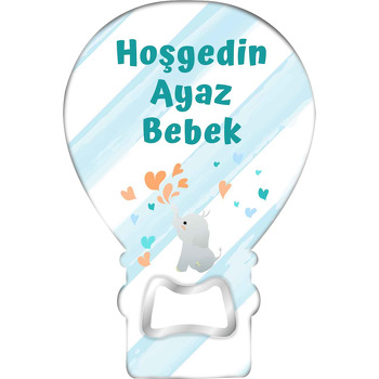 Mavi Çizgisel Fonda Fil ile Kalp Damlalar Temalı Balon Magnet Açacak