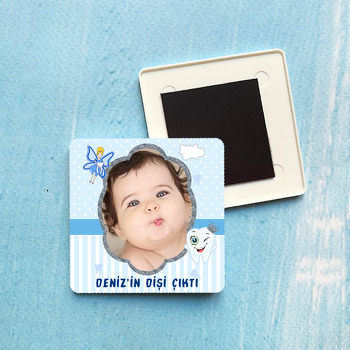 Mavi Diş Buğdayı Temalı Kare Plastik Kare Magnet