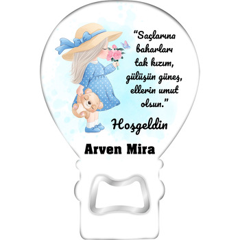 Mavi Elbiseli Kız Çocuğu ile Ayıcık Temalı Balon Magnet Açacak