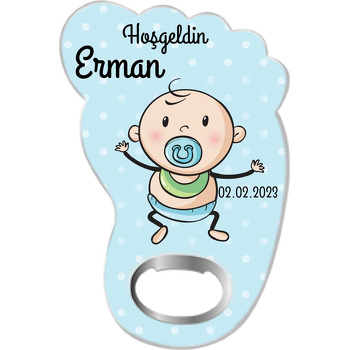 Mavi Emzikli Bebek Temalı Ayak İzi Magnet Açacak