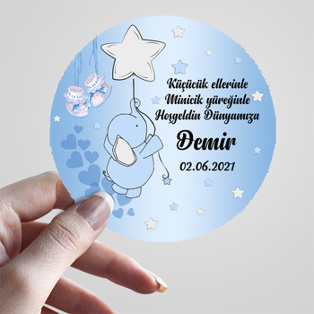 Mavi Fil ile Yıldız Balon Temalı Sticker