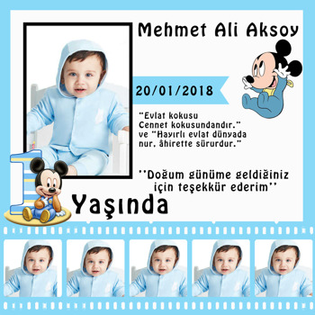 Mavi Film Şeritli Mickey Temalı   Kare Parti Afiş