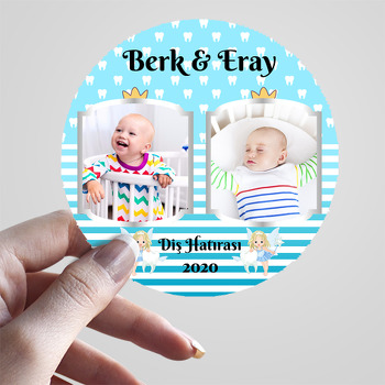 Mavi Fonda İkiz Diş Buğdayı Temalı Çift Çerçeveli Resimli Sticker