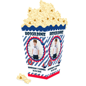 Mavi Fonlu Denizci Temalı Popcorn Kutusu