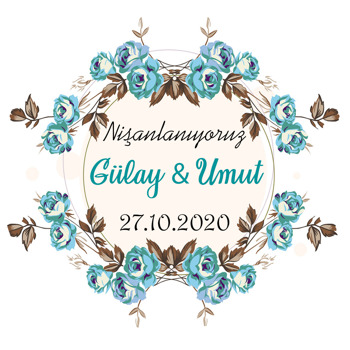 Mavi Gül Temalı Söz Nişan Nikah Sticker