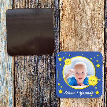 Mavi Güneş Temalı Kare Magnet