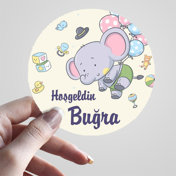 Mavi ile Pembe Balonla Uçan Fil Temalı Sticker