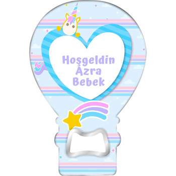 Mavi Kalp Çerçeve ile Unicorn Temalı Balon Magnet Açacak