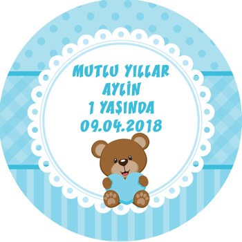 Mavi Kalpli Ayıcık Temalı Sticker