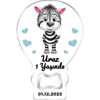 Mavi Kalpli Sevimli Zebra Temalı Balon Magnet Açacak