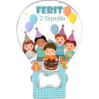 Mavi Kareli Desende Erkek Çocuk Partisi Temalı Balon Magnet Açacak