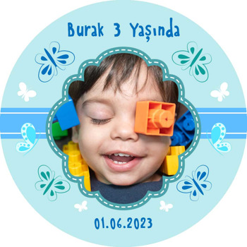 Mavi Kelebek ile Çerçeve Temalı Sticker