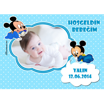 Mavi Mickey Hoşgeldin Bebek Plastik Magnet