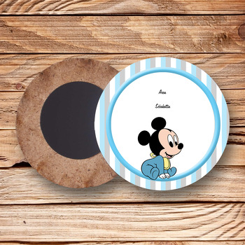 Mavi Mickey Mouse Temalı Ahşap Magnet