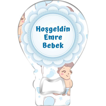 Mavi Papatya Çerçeve ile Bebekli Fon Temalı Balon Magnet Açacak