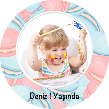 Mavi Pembe Macaron Desen Temalı Sticker