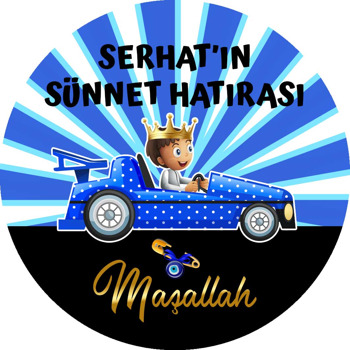 Mavi Puantiye Arabalı Sünnet Çocuğu Temalı Sticker