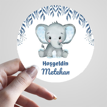 Mavi Puantiyeli Fil ile Yapraklar Temalı Sticker